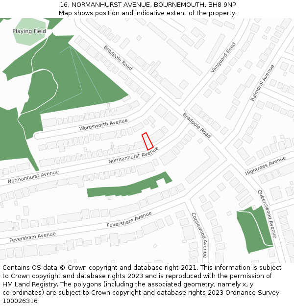 16, NORMANHURST AVENUE, BOURNEMOUTH, BH8 9NP: Location map and indicative extent of plot