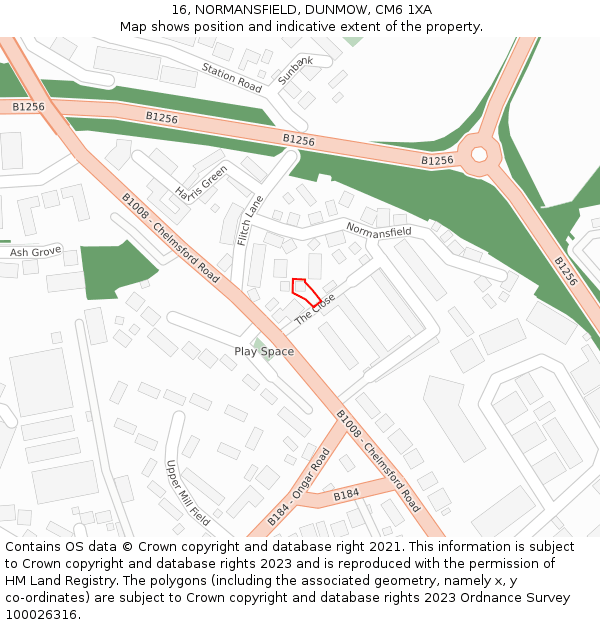 16, NORMANSFIELD, DUNMOW, CM6 1XA: Location map and indicative extent of plot