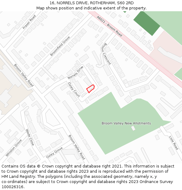 16, NORRELS DRIVE, ROTHERHAM, S60 2RD: Location map and indicative extent of plot