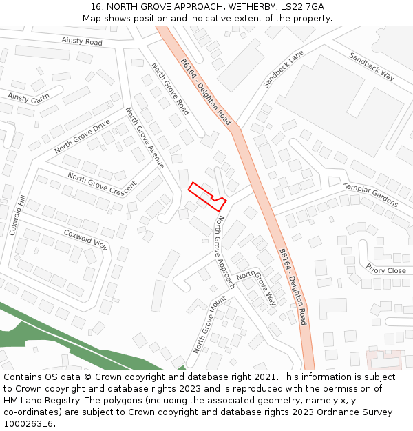 16, NORTH GROVE APPROACH, WETHERBY, LS22 7GA: Location map and indicative extent of plot