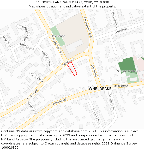 16, NORTH LANE, WHELDRAKE, YORK, YO19 6BB: Location map and indicative extent of plot