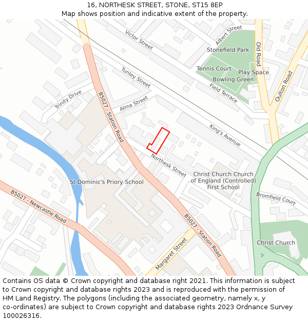 16, NORTHESK STREET, STONE, ST15 8EP: Location map and indicative extent of plot