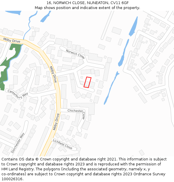 16, NORWICH CLOSE, NUNEATON, CV11 6GF: Location map and indicative extent of plot
