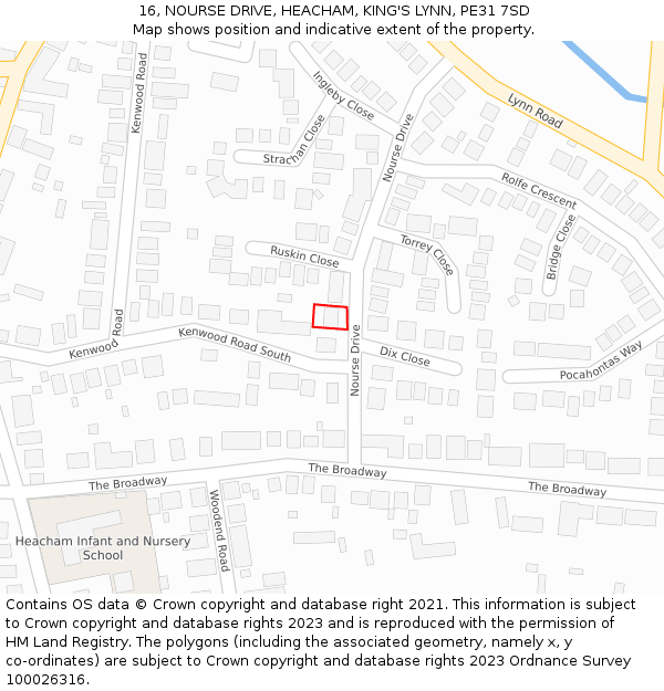 16, NOURSE DRIVE, HEACHAM, KING'S LYNN, PE31 7SD: Location map and indicative extent of plot