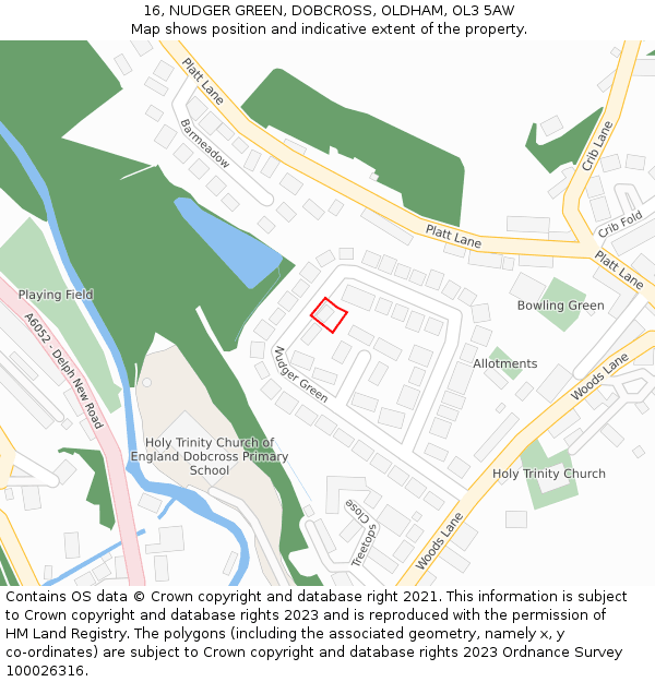 16, NUDGER GREEN, DOBCROSS, OLDHAM, OL3 5AW: Location map and indicative extent of plot