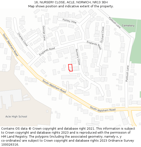 16, NURSERY CLOSE, ACLE, NORWICH, NR13 3EH: Location map and indicative extent of plot