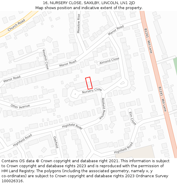 16, NURSERY CLOSE, SAXILBY, LINCOLN, LN1 2JD: Location map and indicative extent of plot