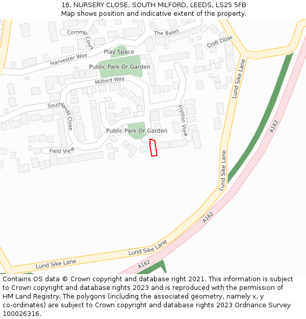 16, NURSERY CLOSE, SOUTH MILFORD, LEEDS, LS25 5FB: Location map and indicative extent of plot