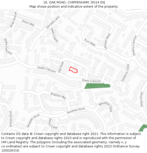 16, OAK ROAD, CHIPPENHAM, SN14 0XJ: Location map and indicative extent of plot
