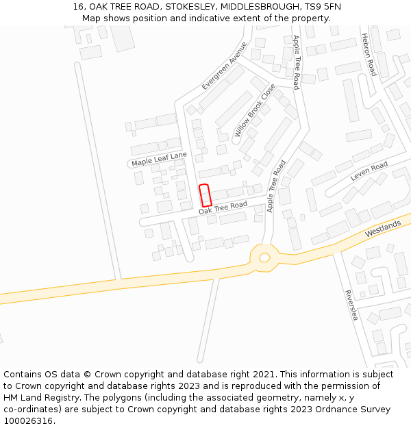 16, OAK TREE ROAD, STOKESLEY, MIDDLESBROUGH, TS9 5FN: Location map and indicative extent of plot