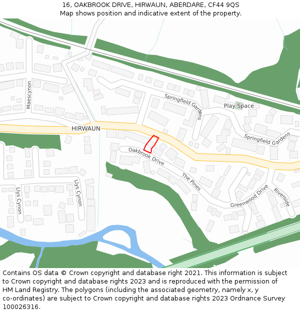 16, OAKBROOK DRIVE, HIRWAUN, ABERDARE, CF44 9QS: Location map and indicative extent of plot