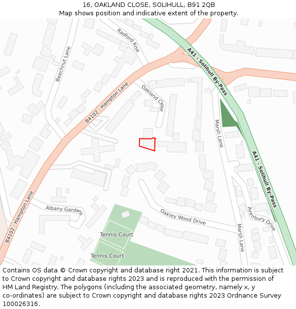 16, OAKLAND CLOSE, SOLIHULL, B91 2QB: Location map and indicative extent of plot