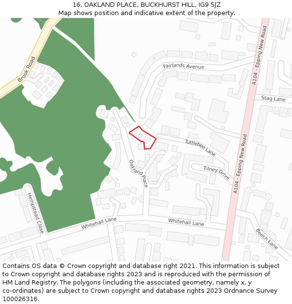 16, OAKLAND PLACE, BUCKHURST HILL, IG9 5JZ: Location map and indicative extent of plot