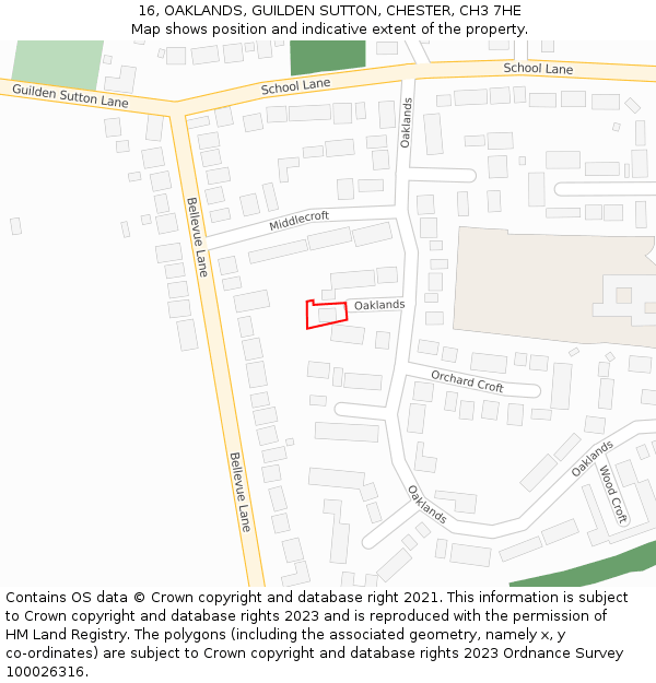 16, OAKLANDS, GUILDEN SUTTON, CHESTER, CH3 7HE: Location map and indicative extent of plot