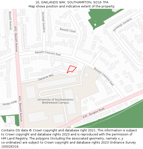 16, OAKLANDS WAY, SOUTHAMPTON, SO16 7PA: Location map and indicative extent of plot