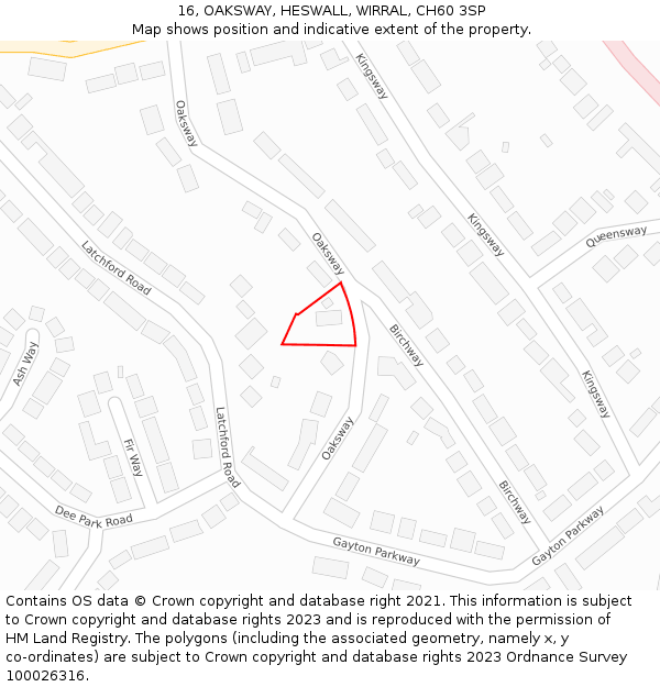 16, OAKSWAY, HESWALL, WIRRAL, CH60 3SP: Location map and indicative extent of plot