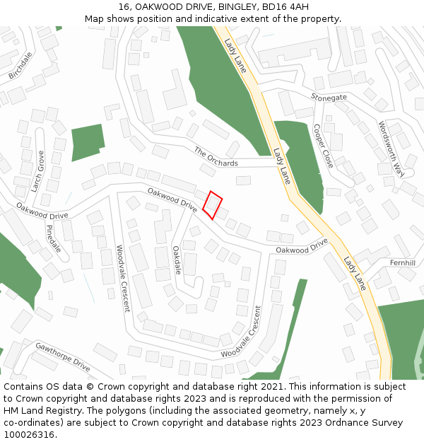 16, OAKWOOD DRIVE, BINGLEY, BD16 4AH: Location map and indicative extent of plot