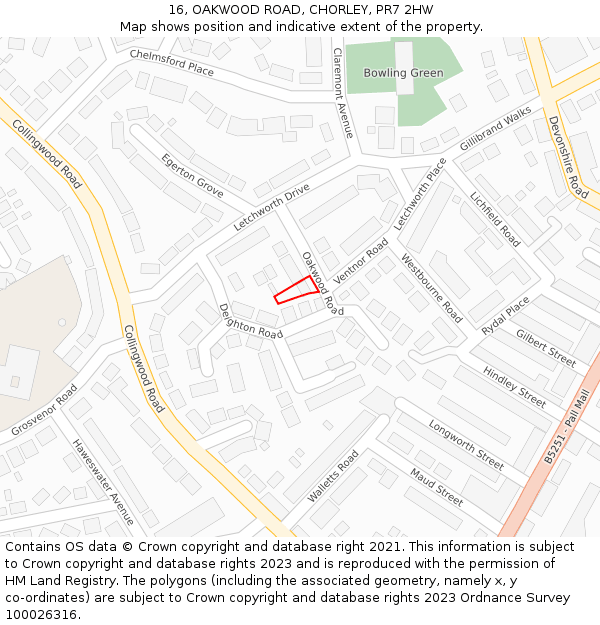 16, OAKWOOD ROAD, CHORLEY, PR7 2HW: Location map and indicative extent of plot