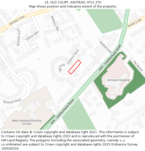 16, OLD COURT, ASHTEAD, KT21 2TS: Location map and indicative extent of plot