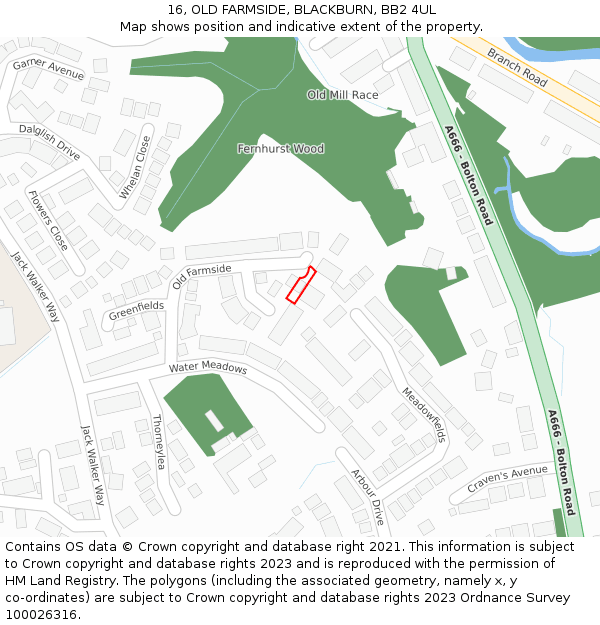 16, OLD FARMSIDE, BLACKBURN, BB2 4UL: Location map and indicative extent of plot