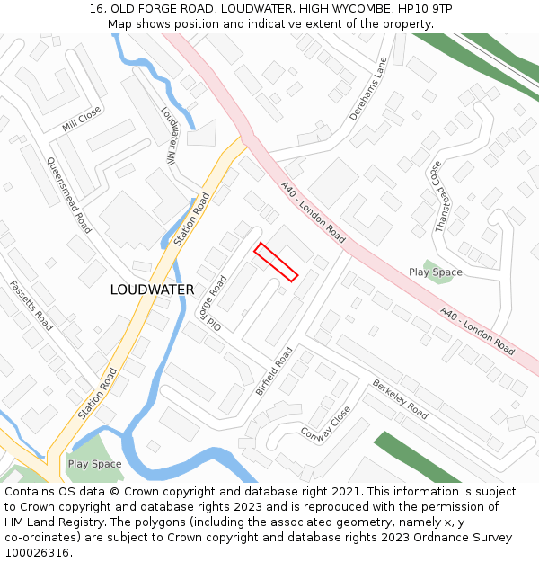 16, OLD FORGE ROAD, LOUDWATER, HIGH WYCOMBE, HP10 9TP: Location map and indicative extent of plot
