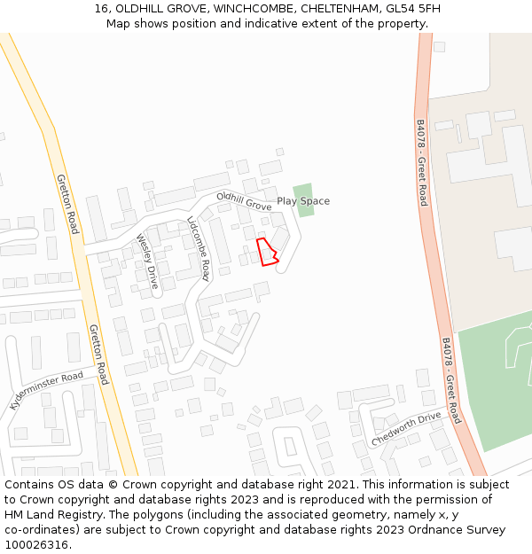 16, OLDHILL GROVE, WINCHCOMBE, CHELTENHAM, GL54 5FH: Location map and indicative extent of plot
