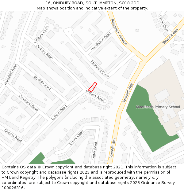 16, ONIBURY ROAD, SOUTHAMPTON, SO18 2DD: Location map and indicative extent of plot