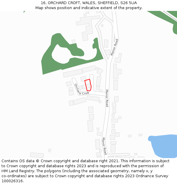 16, ORCHARD CROFT, WALES, SHEFFIELD, S26 5UA: Location map and indicative extent of plot