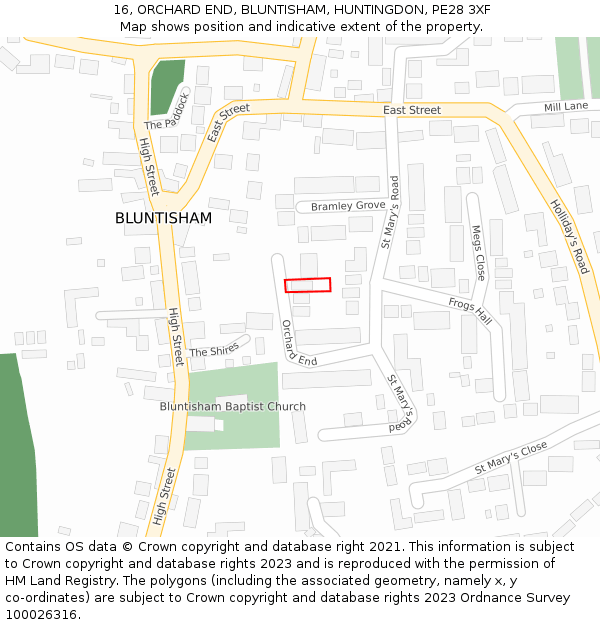 16, ORCHARD END, BLUNTISHAM, HUNTINGDON, PE28 3XF: Location map and indicative extent of plot