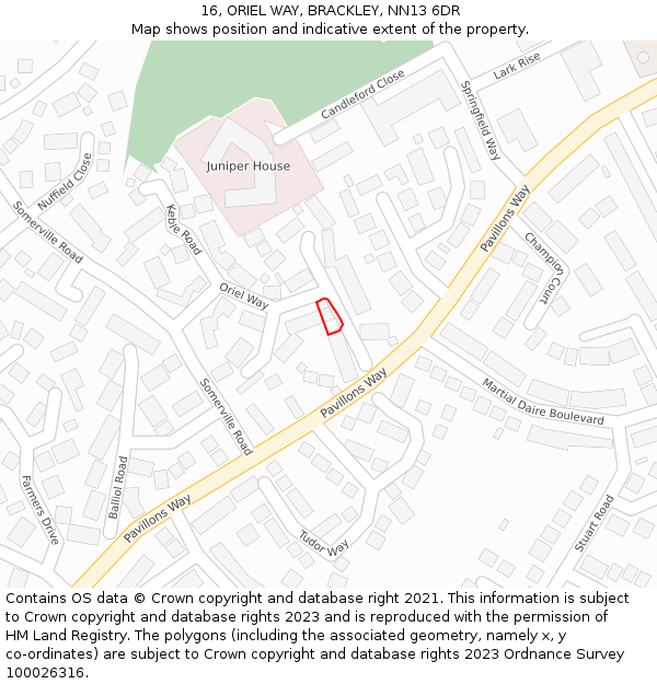 16, ORIEL WAY, BRACKLEY, NN13 6DR: Location map and indicative extent of plot