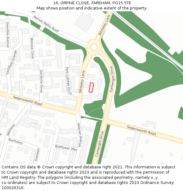16, ORPINE CLOSE, FAREHAM, PO15 5TE: Location map and indicative extent of plot