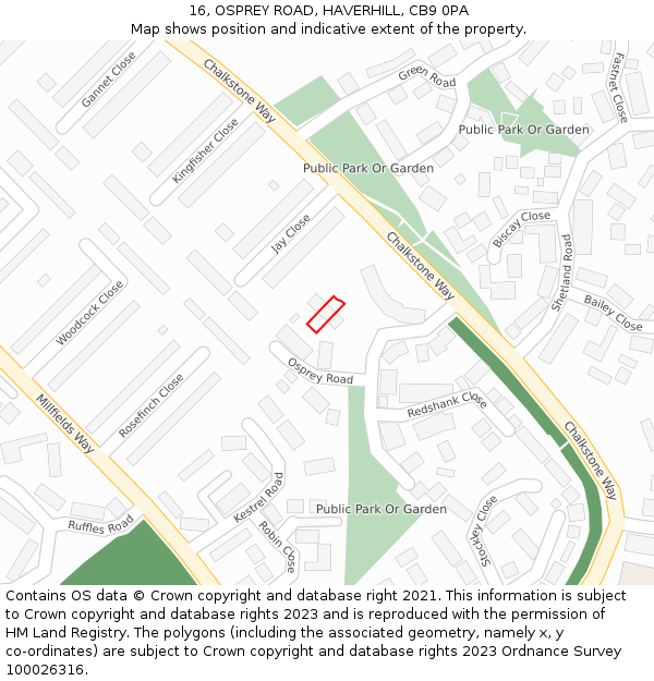 16, OSPREY ROAD, HAVERHILL, CB9 0PA: Location map and indicative extent of plot