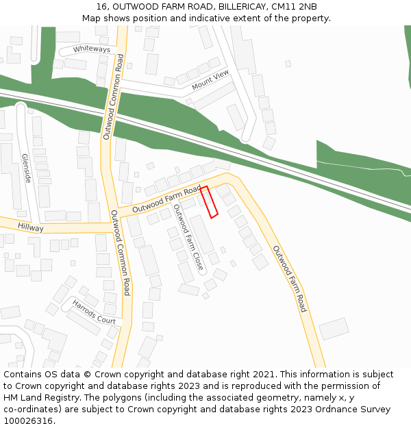 16, OUTWOOD FARM ROAD, BILLERICAY, CM11 2NB: Location map and indicative extent of plot