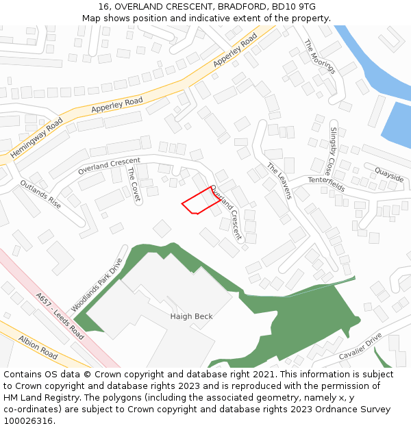 16, OVERLAND CRESCENT, BRADFORD, BD10 9TG: Location map and indicative extent of plot