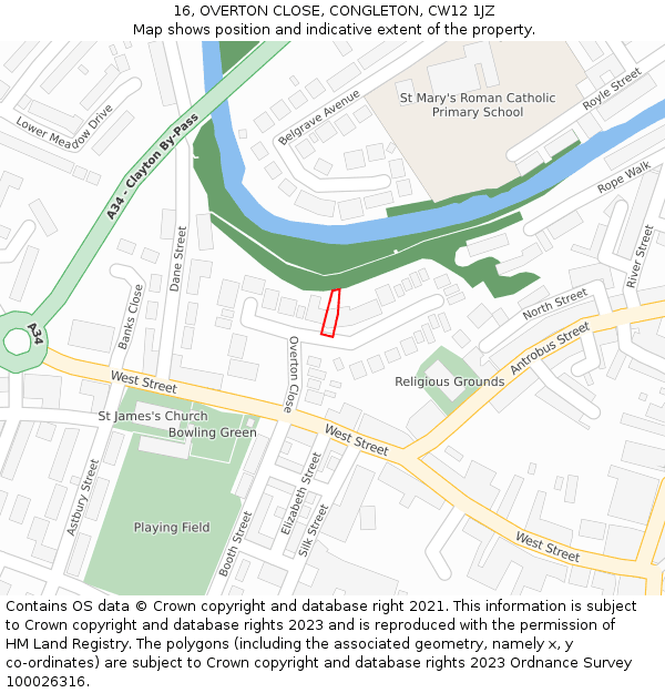 16, OVERTON CLOSE, CONGLETON, CW12 1JZ: Location map and indicative extent of plot