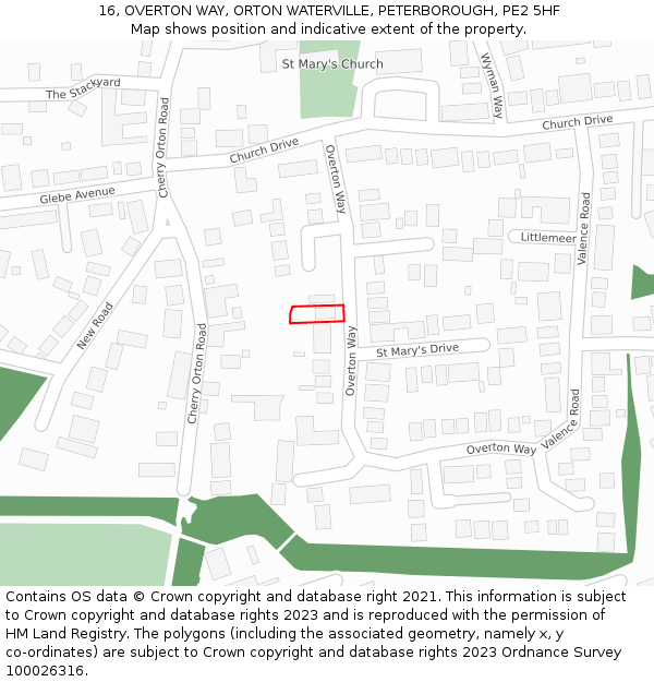 16, OVERTON WAY, ORTON WATERVILLE, PETERBOROUGH, PE2 5HF: Location map and indicative extent of plot