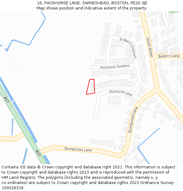 16, PACKHORSE LANE, SWINESHEAD, BOSTON, PE20 3JE: Location map and indicative extent of plot