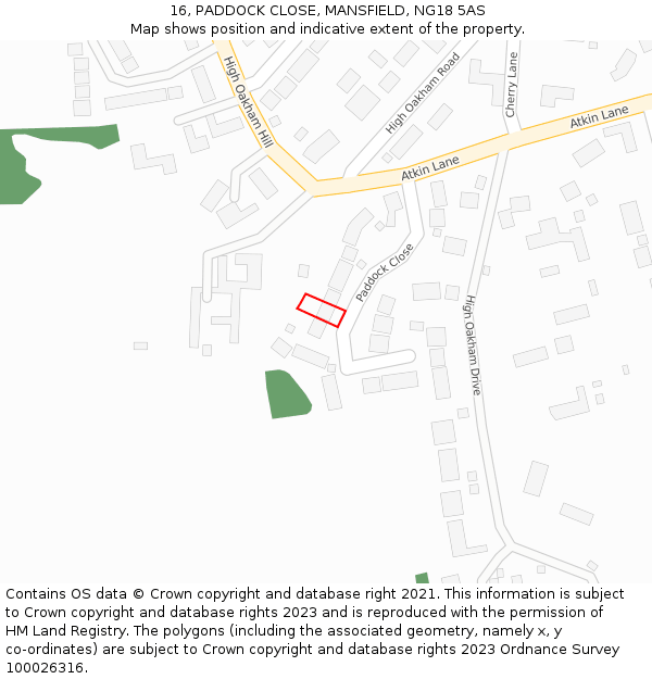 16, PADDOCK CLOSE, MANSFIELD, NG18 5AS: Location map and indicative extent of plot