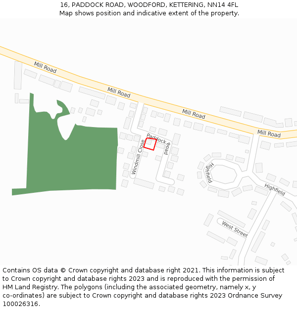 16, PADDOCK ROAD, WOODFORD, KETTERING, NN14 4FL: Location map and indicative extent of plot