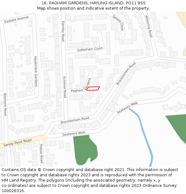 16, PAGHAM GARDENS, HAYLING ISLAND, PO11 9SS: Location map and indicative extent of plot