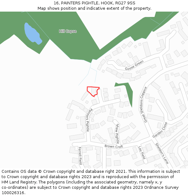 16, PAINTERS PIGHTLE, HOOK, RG27 9SS: Location map and indicative extent of plot