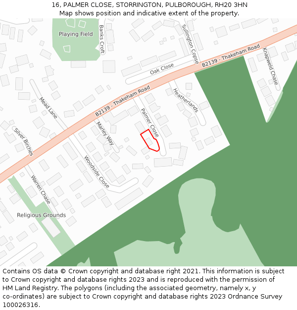 16, PALMER CLOSE, STORRINGTON, PULBOROUGH, RH20 3HN: Location map and indicative extent of plot