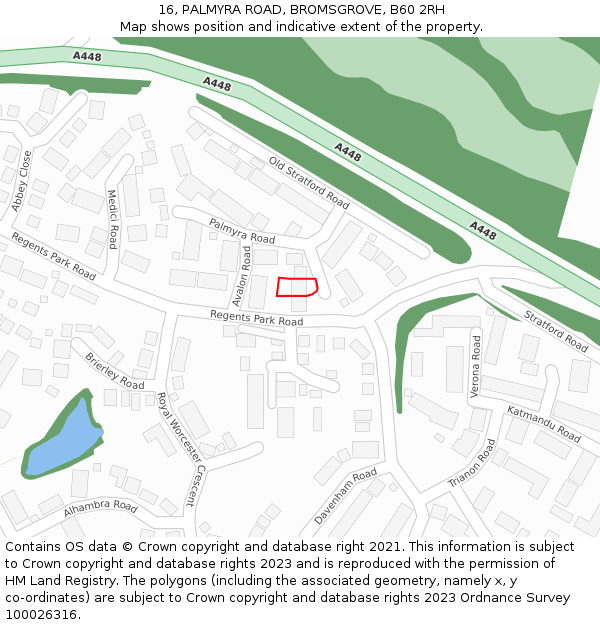 16, PALMYRA ROAD, BROMSGROVE, B60 2RH: Location map and indicative extent of plot