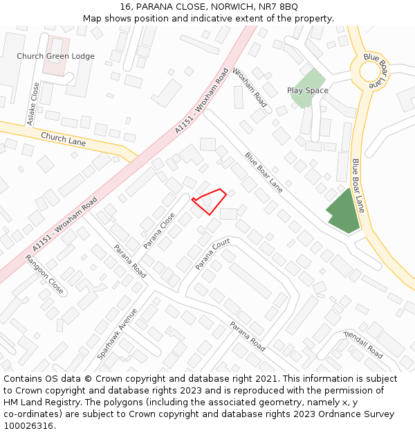 16, PARANA CLOSE, NORWICH, NR7 8BQ: Location map and indicative extent of plot