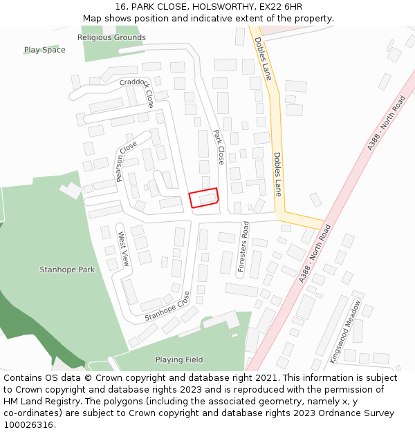 16, PARK CLOSE, HOLSWORTHY, EX22 6HR: Location map and indicative extent of plot