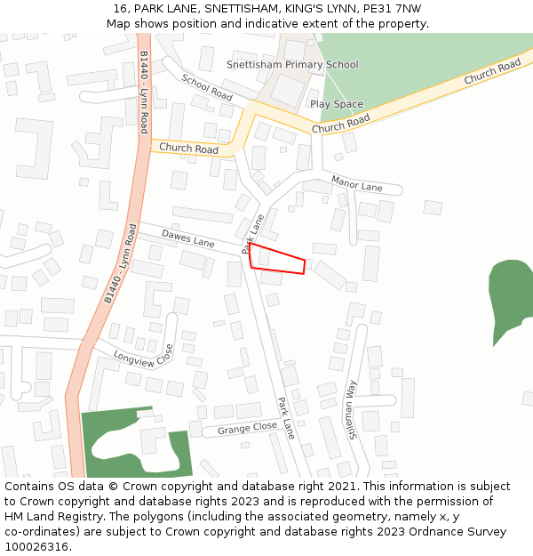 16, PARK LANE, SNETTISHAM, KING'S LYNN, PE31 7NW: Location map and indicative extent of plot