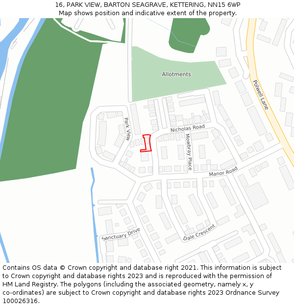 16, PARK VIEW, BARTON SEAGRAVE, KETTERING, NN15 6WP: Location map and indicative extent of plot