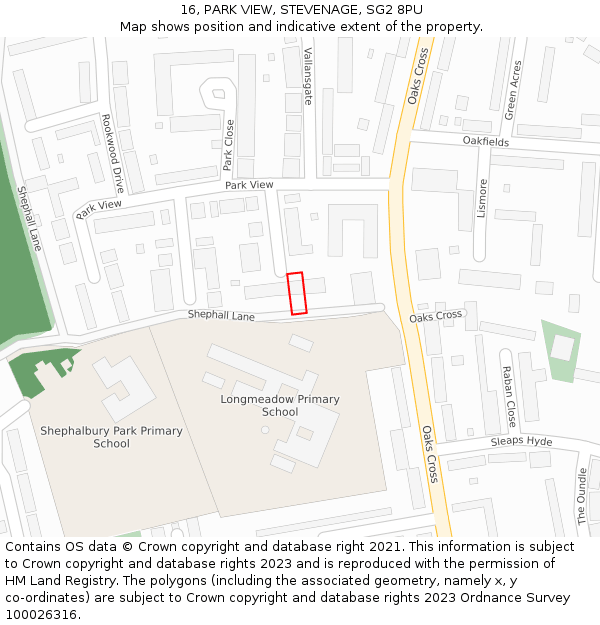 16, PARK VIEW, STEVENAGE, SG2 8PU: Location map and indicative extent of plot