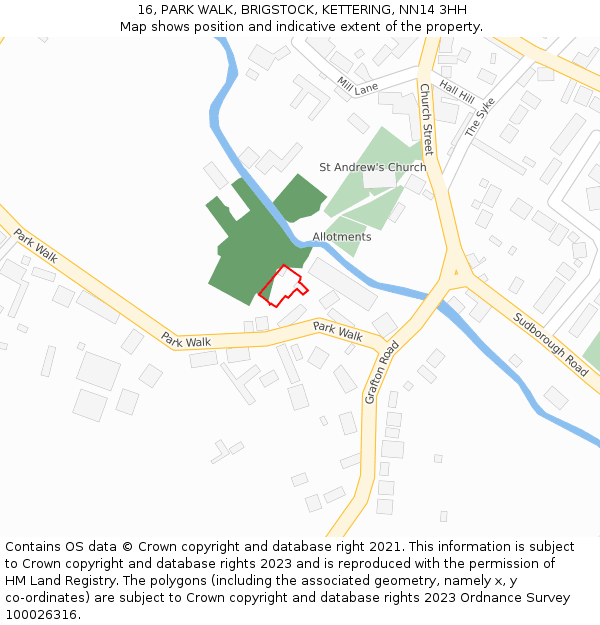 16, PARK WALK, BRIGSTOCK, KETTERING, NN14 3HH: Location map and indicative extent of plot