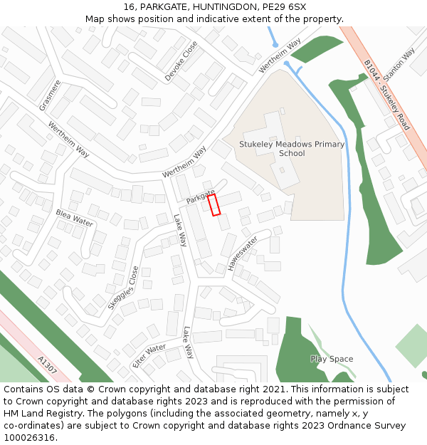 16, PARKGATE, HUNTINGDON, PE29 6SX: Location map and indicative extent of plot
